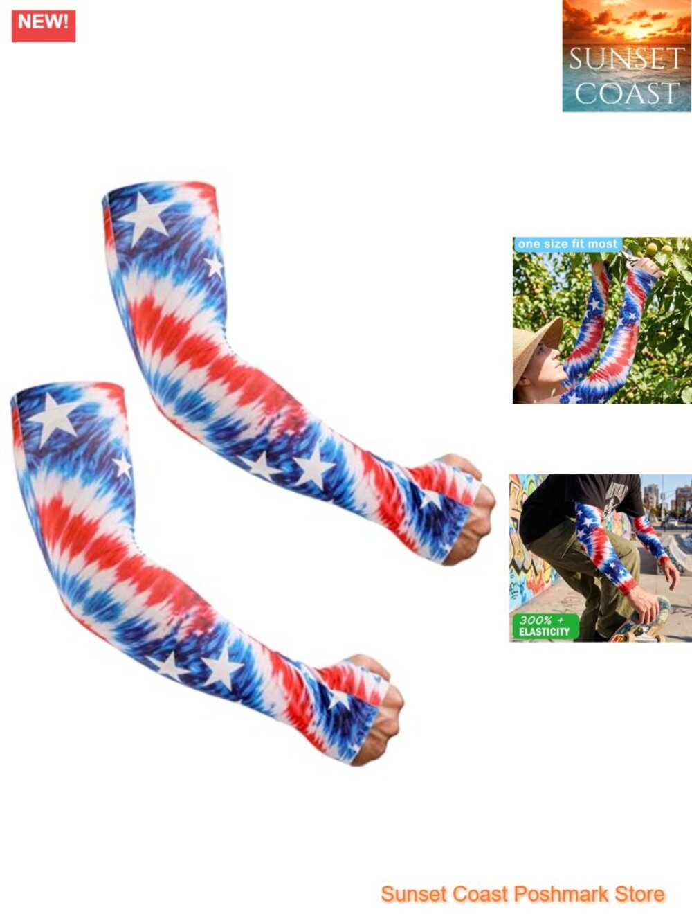 UPF 50 Cooling Arm Sleeves with Thumb Holes, Nylon Spandex Sun Protection for